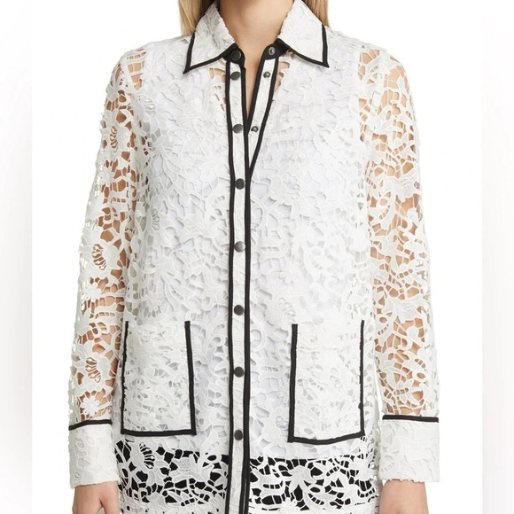 Ming Wang Sz S magnificent openwork white/black trim lace jacket Heritage lovely - Picture 5 of 15